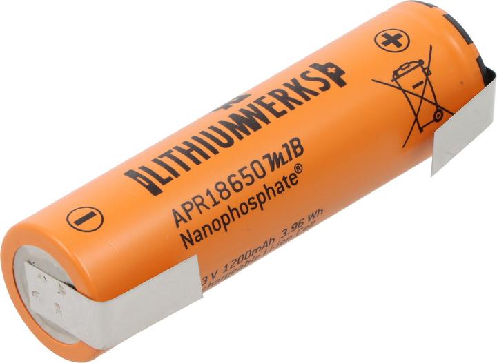 Image du produit A123 Systems A123 APR18650M-A1 1100mAh 3,2V - 3,3V LiFePo4 Akku mit Lötfahne U-Form (18650, 1100 mAh)