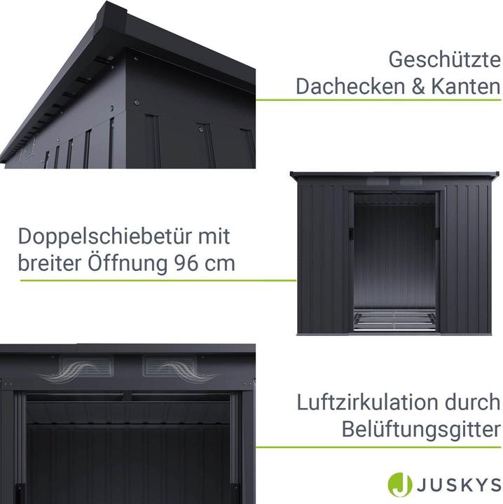 Actual product image Juskys Metall Geräteschuppen Gerätehaus M mit Pultdach - Dunkelgrau