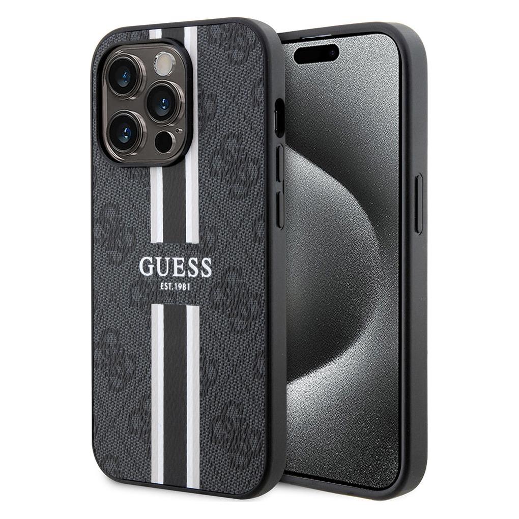 Guess GUHMP15XP4RPSK IPhone 15 Pro Max 6, 7" Czarny/zwarte Hardcase 4G Bedrukte Strepen MagSafe (Apple IPhone 15 Pro Max), Smartphonehoes, Zwart