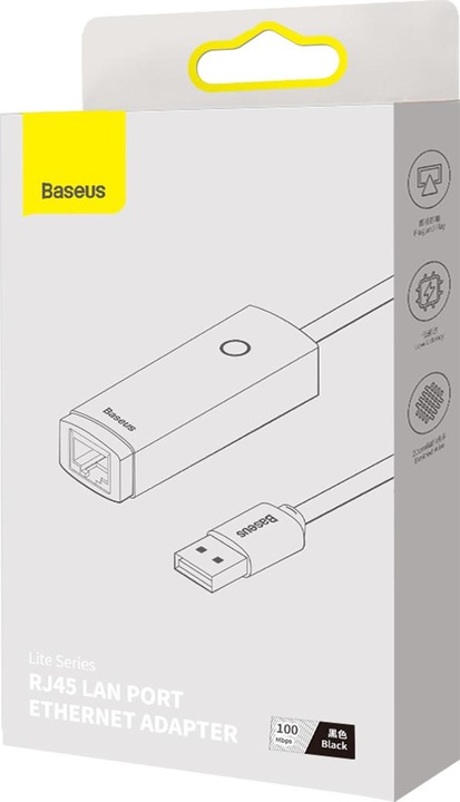 Produktbild Baseus Lite Series Ethernet Adapter USB-A to RJ45 LAN Port (100Mbps) Black (USB, RJ45 (1x))