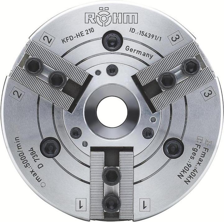 Produktbild Röhm Kraftspannfutter KFD-HE 254, 3-Backen, Spitzverzahnung 60°, neutrale Ausführung