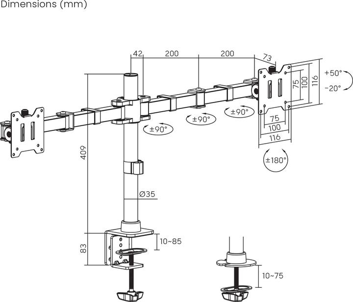 Image du produit SpeaKa Professional SP-MM-221 2fach Monitor-Tischhalterung 43,2 cm (17") - 88,9 (Tables, 35", 20 kg)