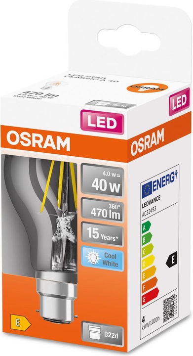 Productafbeelding Osram LED Retrofit CLASSIC A 40 4 W/4000 K B22d (B22d, 4 W, 470 lm, 1 x, E)