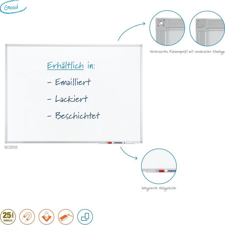 Produktbild Franken Whiteboard X-tra!Line Emaille antimikrobiell (120 x 90 cm)