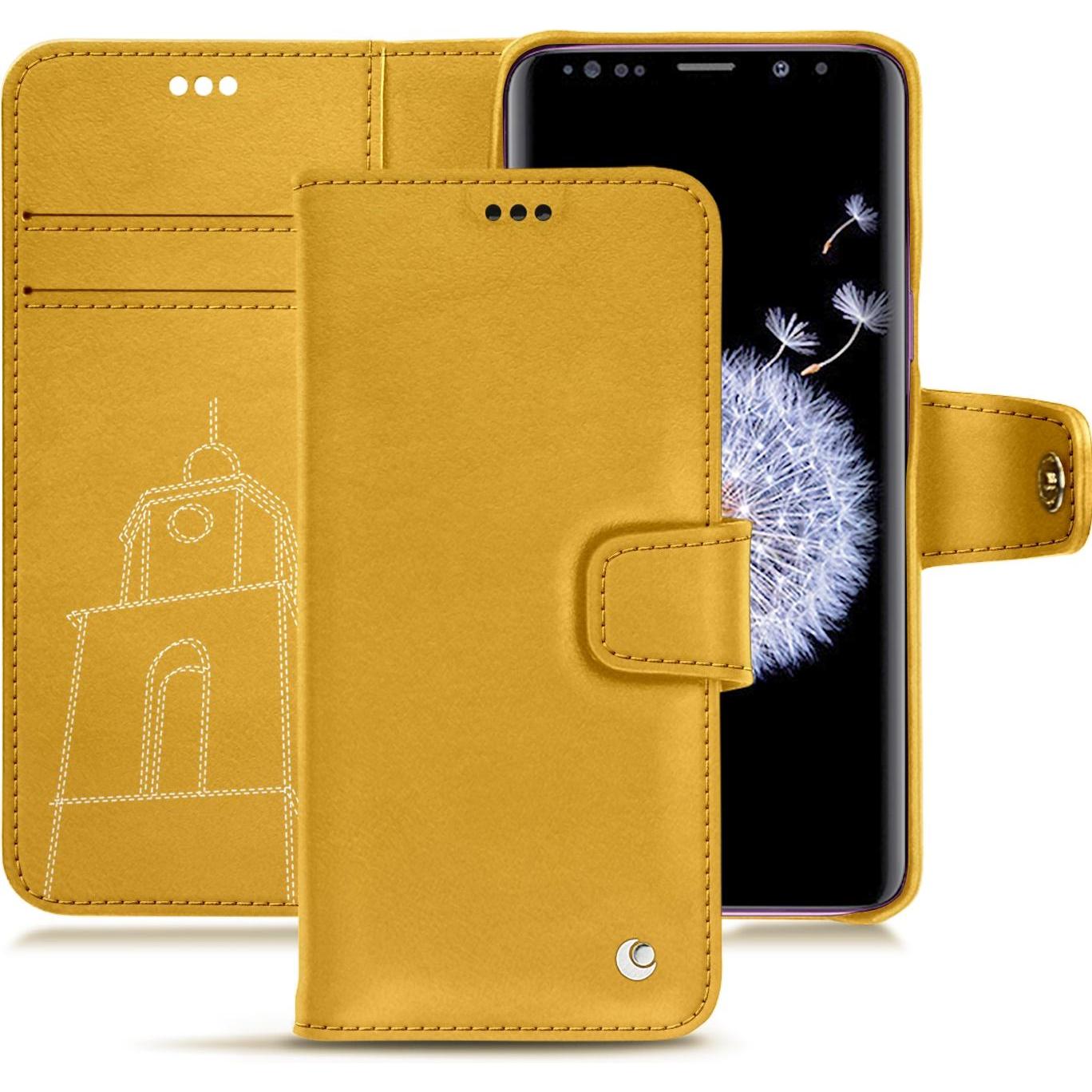 Noreve Lederschutzhülle Wallet (Samsung Galaxy S9+), Smartphone Hülle, Gelb