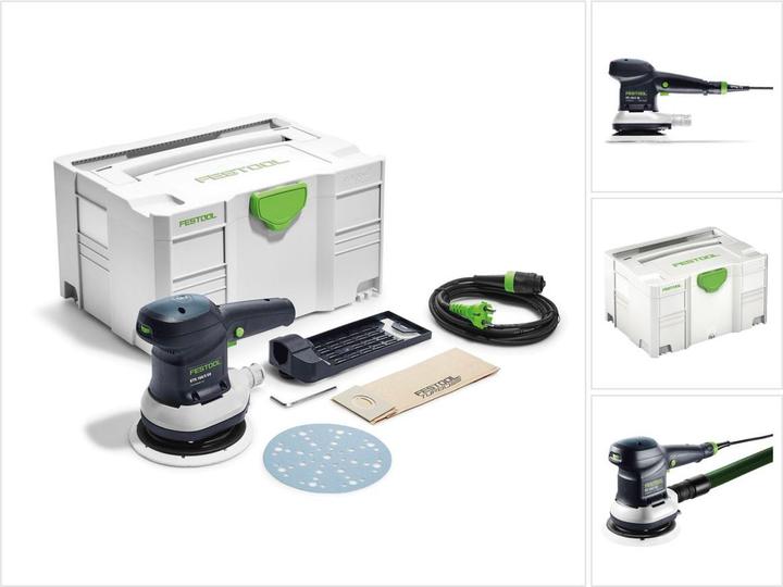1x filter cassette, 1x Festool ETS 150/5 EQ-Plus random orbital sander 310 W, 1x screwdriver SW 5, 1x Systainer, 1x M8 sanding disc 150 mm Multi Jet Stream 2