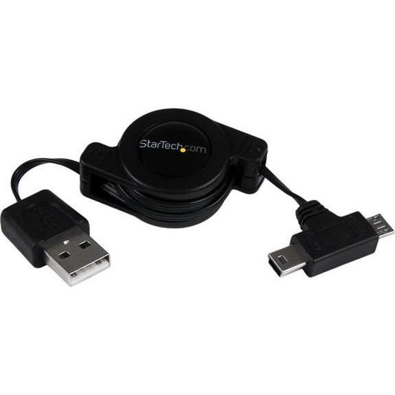 Thumbnail - StarTech 76cm Aufrollbares USB auf Micro USB und Mini USB Kabel - Stecker/Stecker - Ausziehbares Datenkabel (0.80 m, USB...