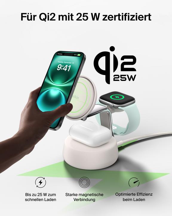 Produktbild Belkin UltraCharge Pro 3-in-1 Qi2 Ladestation (25 W)