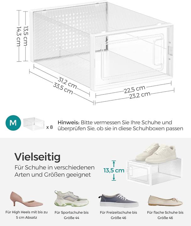 Productafbeelding Songmics Schuhboxen Set Organizer Faltbar Stapelbar Transparent (31,2 x 22,5 x 13,5 cm)