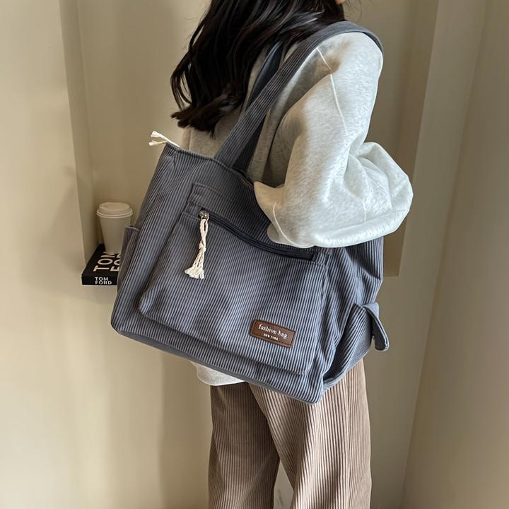 Immagine prodotto Only-Bags.Store Semplice borsa a tracolla in velluto a coste, tote bag multitasche, borsa alla moda per la scuola