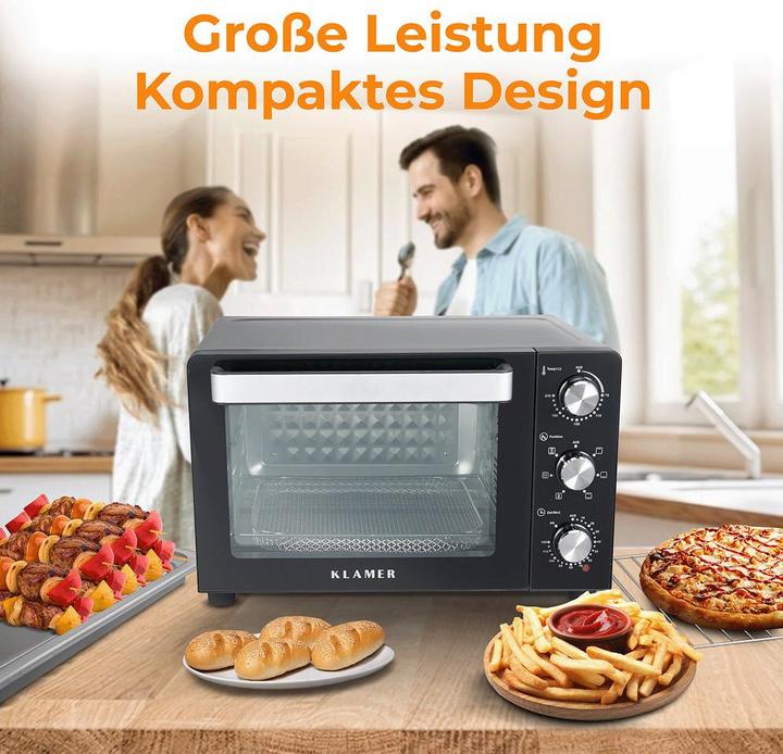 Produktbild KLAMER Minibackofen mit Umluft (30 Liter), 6 Backfunktionen, 70-230°C, 120 min. Timer, Mini-Ofe…