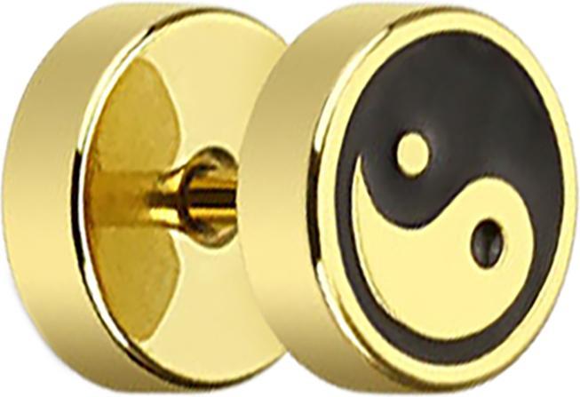 Produktbild Star Piercing Fake Plug vergoldet mit Yin Yang (ohne Messing, Chirurgenstahl 316L)
