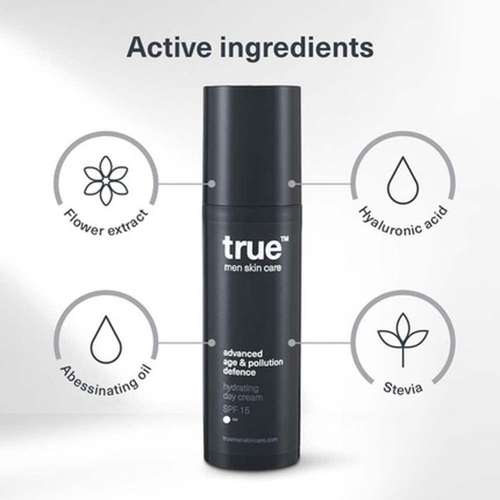 Actual product image True Men Skin Care Hydrating Day Cream with SPF 15 Advanced Age & Pollution Defence 50ml (50 ml, Day cream, SPF 15)