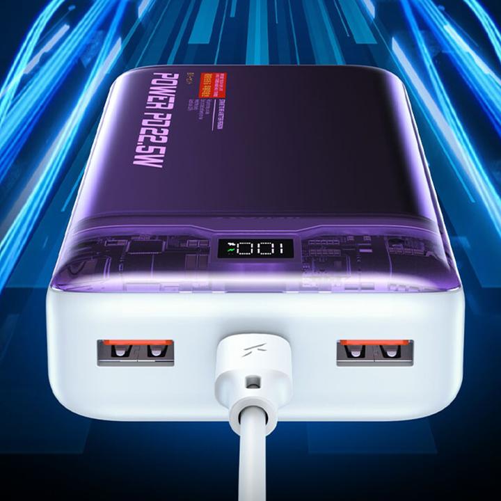 Actual product image Wekome WP-353 Vanguard-Serie – Powerbank 10000 mAh PD 20 W + QC 22,5 W (Lila / Transparent) (10000 mAh, 22.50 W, 37 Wh)