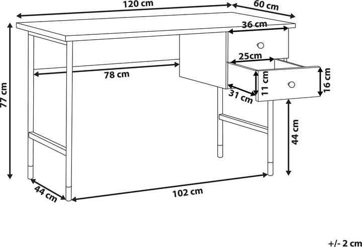 Produktbild Beliani Schreibtisch schwarz / heller Holzfarbton 120 x 60 cm 2 Schubladen ABILEN (120 x 60 x 77 cm)