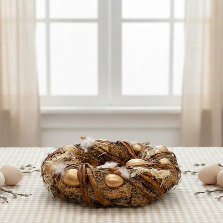 Produktbild Hoff Interieur Osterkranz, Dekokranz aus Weide Gras Federn Kunststoff Ø35cm x H 9cm