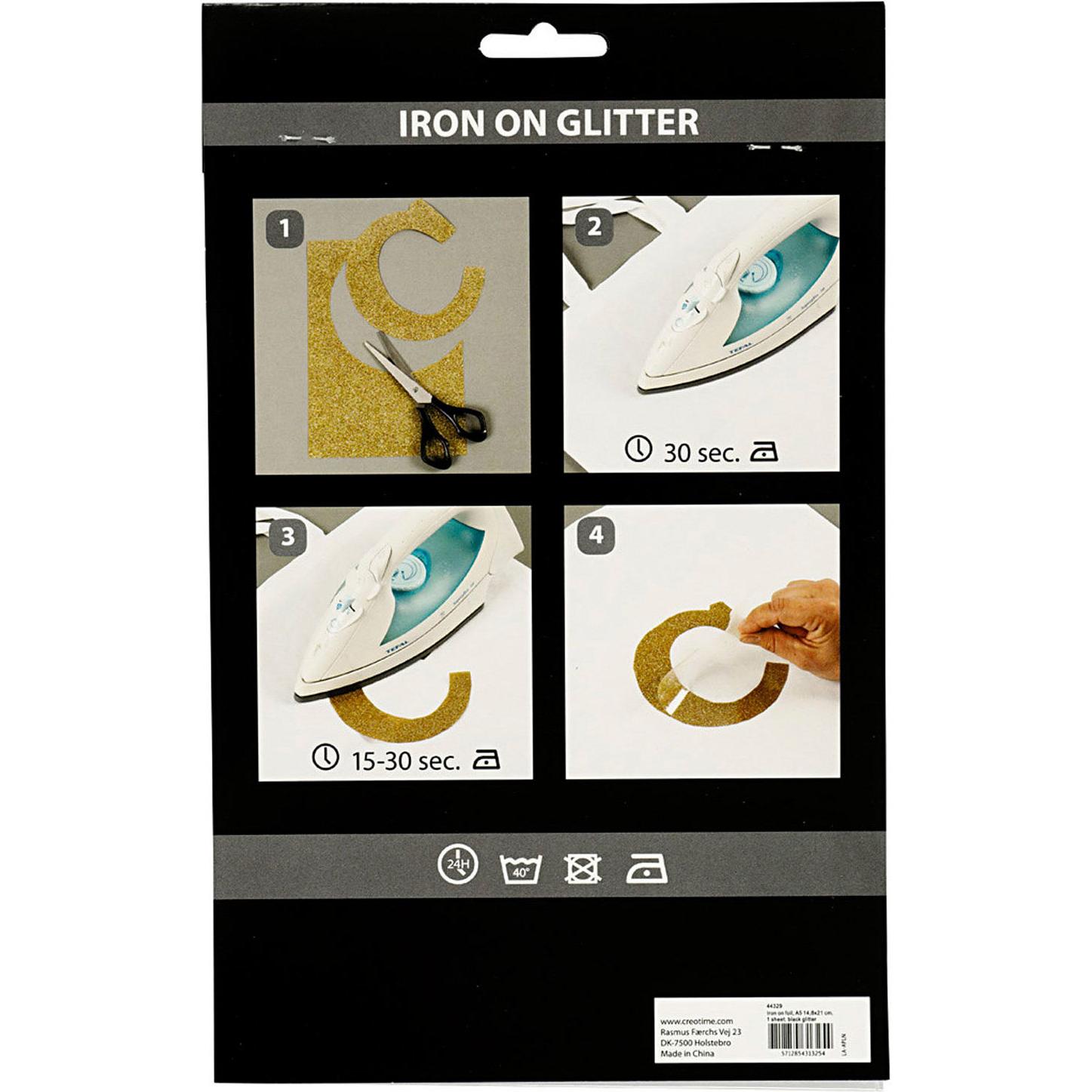 Thumbnail - Creativ Company, Bastelpapier, Opstrijkfolie Glitter Zwart, A5 (1 x)