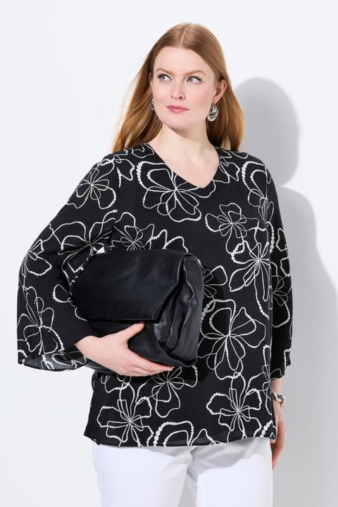 Produktbild Ulla Popken Shirtbluse, doppellagig, V-Ausschnitt, Langarm (54)