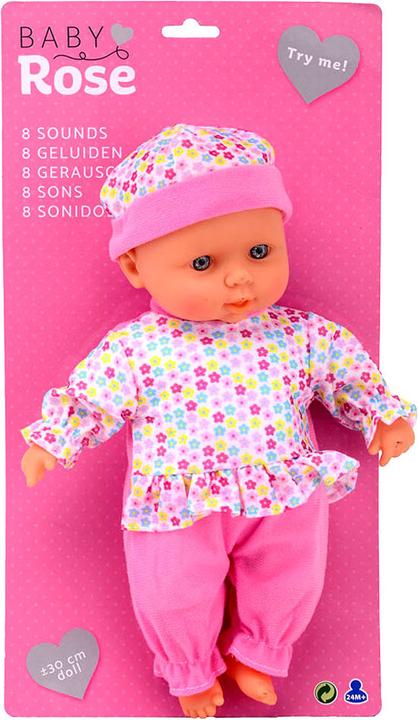 Baby Rose Babypop met Geluiden, 30cm.