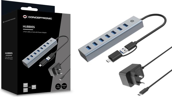 Actual product image Conceptronic USB-Hub 7-Port 3.0 ->7x3.0 5Gbps ink PW.Adapter (USB-A, 7 ports)