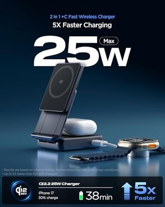 Actual product image Spigen Essential Ef302moq Qi2.2 2in1 Magnetic Magsafe Wireless Charger Black (25 W)