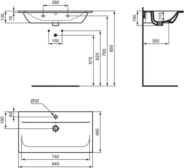 Produktbild Ideal Standard Mbel-Waschtisch Connect Air 84 cm wei E027901 (460 mm, 840 mm)