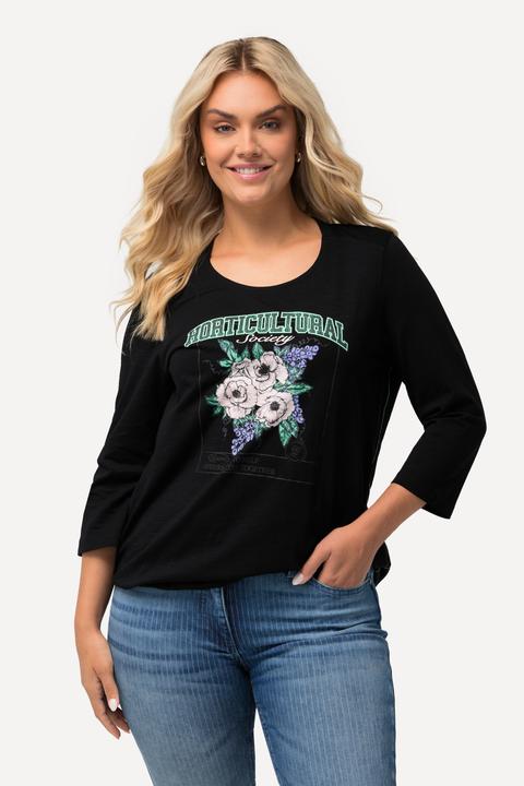 Produktbild Ulla Popken Shirt, Blumenmotiv, Gummisaum, Rundhals, 3/4-Arm (46, 48)