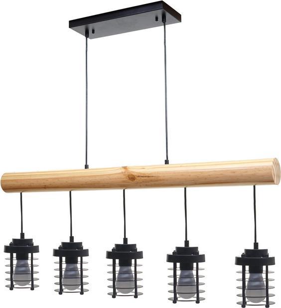 Immagine prodotto Swisshandel24 Lampada a sospensione, legno massiccio industriale vintage in metallo nero - 5 paralumi a gabbia (E27)