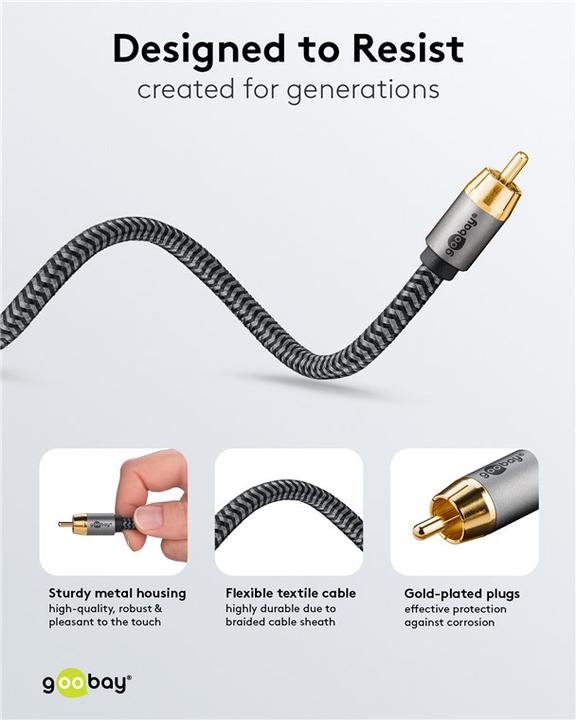 Actual product image Goobay Mono RCA cable, 2 m, Sharkskin Grey (2 m, Cinch)