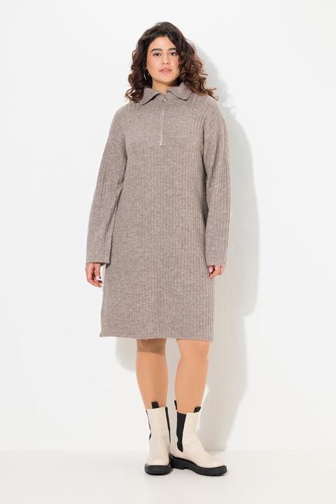 Actual product image Ulla Popken Ribbed Knit Long Sleeve Troyer Collar Dress (42, 44)