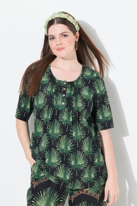 Image du produit Ulla Popken T-shirt, palmiers, coupe A-ligne, col rond, manches courtes, coton biologique (50, 52)