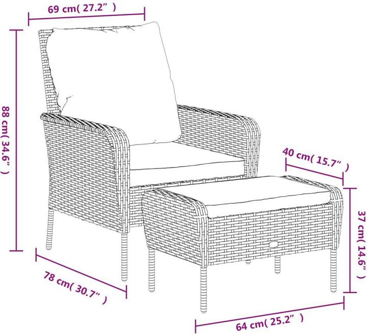 Produktbild vidaXL Gartenstuhl mit Fusshocker