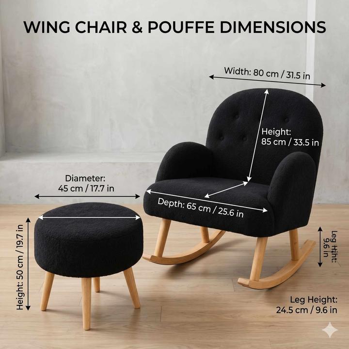 Produktbild Atelier del Sofa Dügmeli Wing Chair & Pouffe Set (2 Pieces)