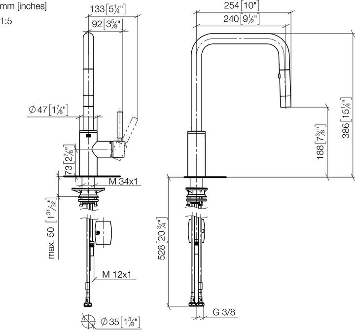 Actual product image Dornbracht META Square kitchen faucet, single lever faucet, pull-down, with shower function, project