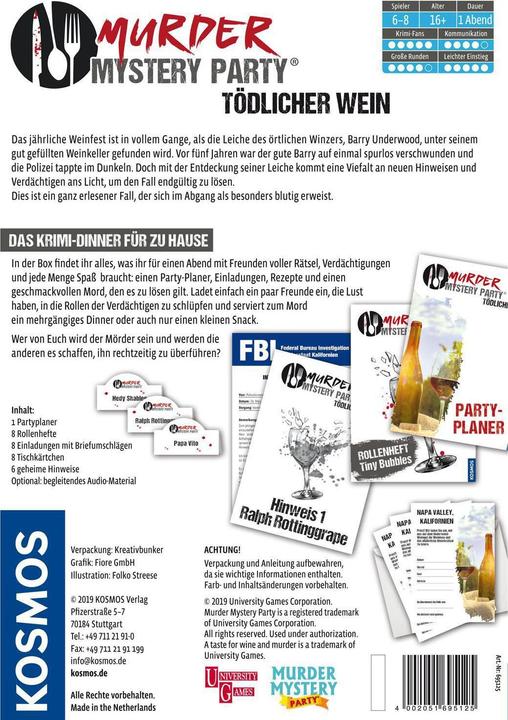 Actual product image Kosmos Murder Mystery Party - deadly wine (German)