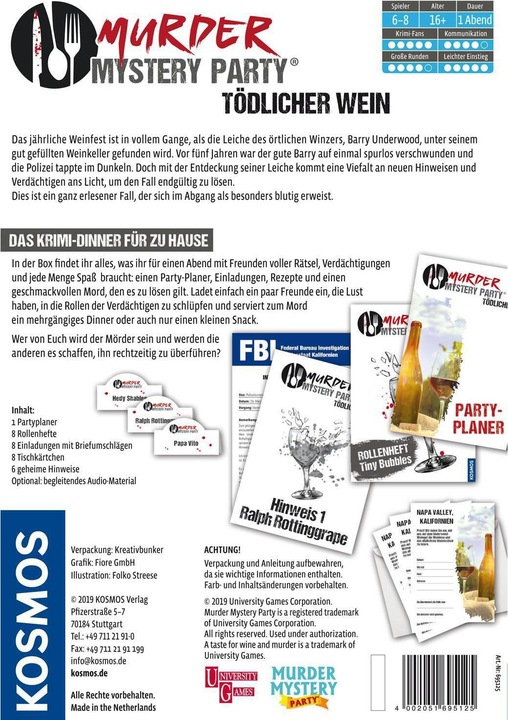 Actual product image Kosmos Murder Mystery Party - deadly wine (German)