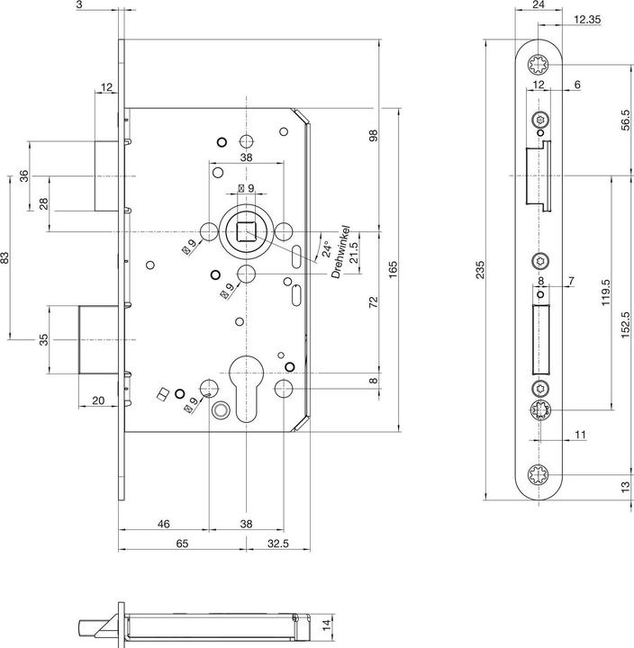 Actual product image BKS Panic mortice lock 1201 Panic function E rounded 24/65/72/9 mm DIN right stainless steel (Profile cylinder)