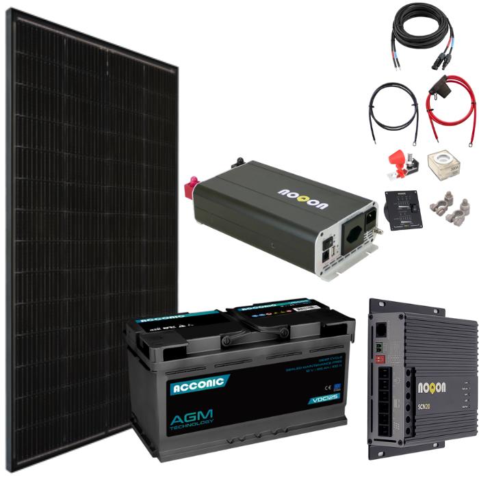 Noqon Solaranlage Komplett-Set MEDIUM - mit AGM Batterie (200 W)