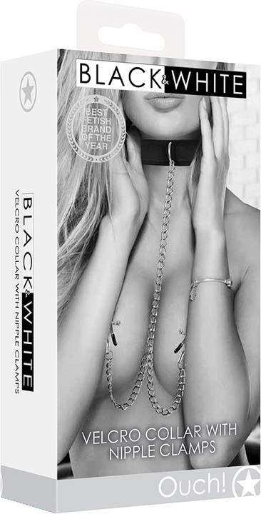 Actual product image Ouch! Velcro Collar With Nipple Clamps - With Adjustable Straps