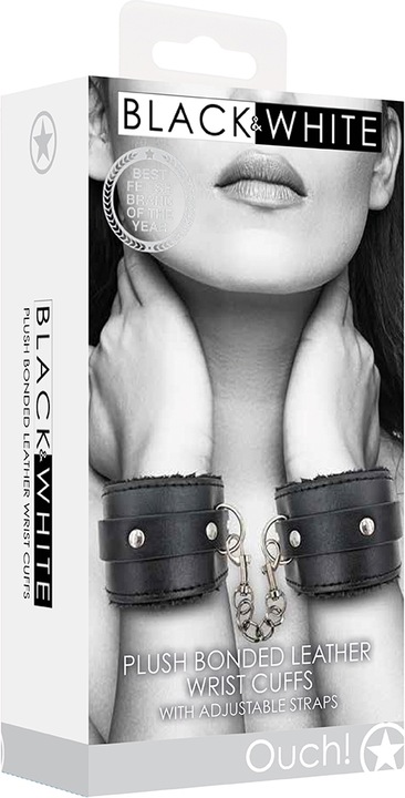 Actual product image Ouch! Plush Bonded Leather Hand Cuffs - With Adjustable Straps