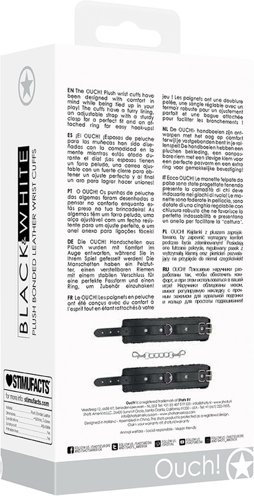 Actual product image Ouch! Plush Bonded Leather Hand Cuffs - With Adjustable Straps