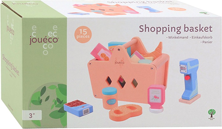 Actual product image Jouéco filled wooden shopping basket