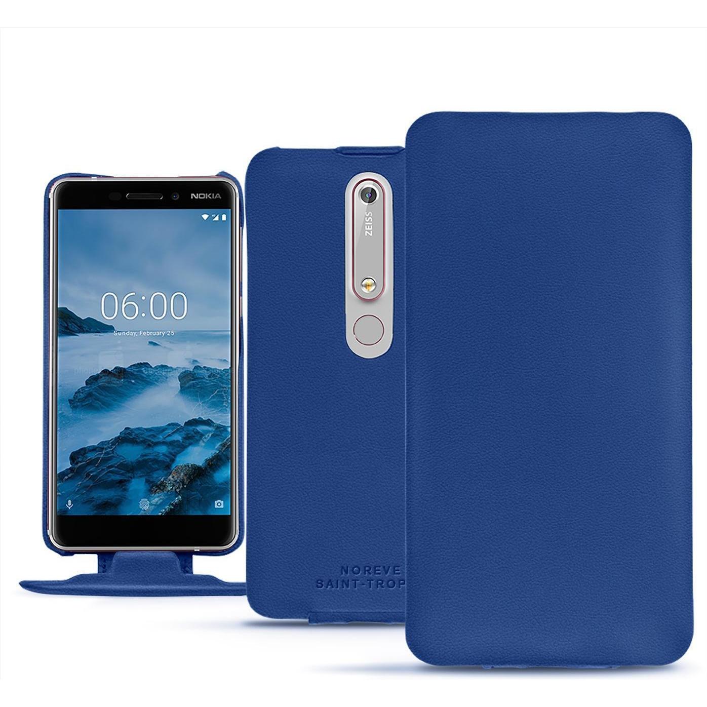 Noreve Lederschutzhülle vertikal (Nokia 6 (2018)), Smartphone Hülle, Blau