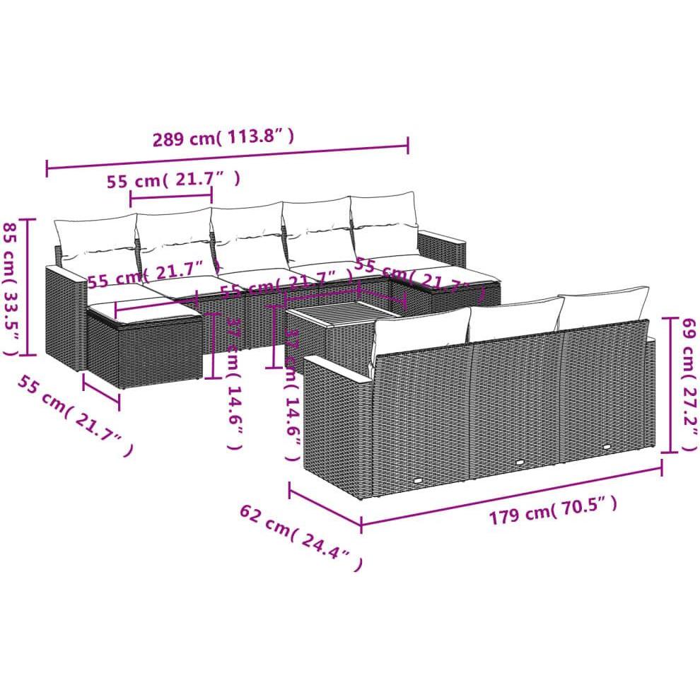 Thumbnail - VidaXL, Gartenlounge, 10-tlg. Garten-Lounge-Set mit Kissen