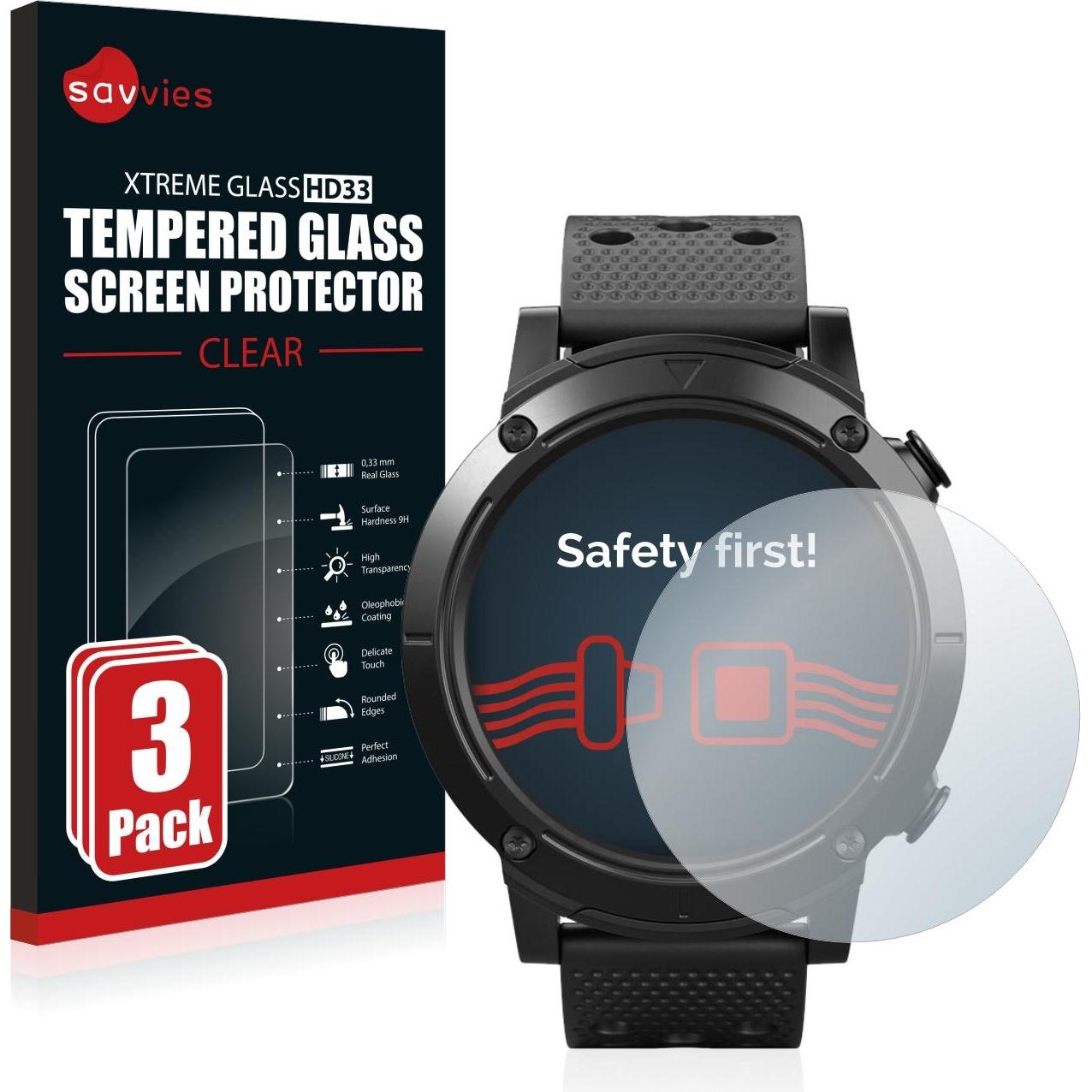 Savvies Panzerglas Hartglas Displayschutz, Smartwatch Schutzfolie, Transparent