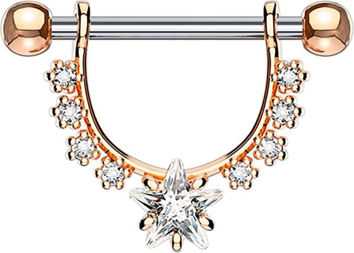 Produktbild Star Piercing Barbell rosegold Kristall halbbogen mit Sternkristall (ohne Messing, Chirurgenstahl 316L)