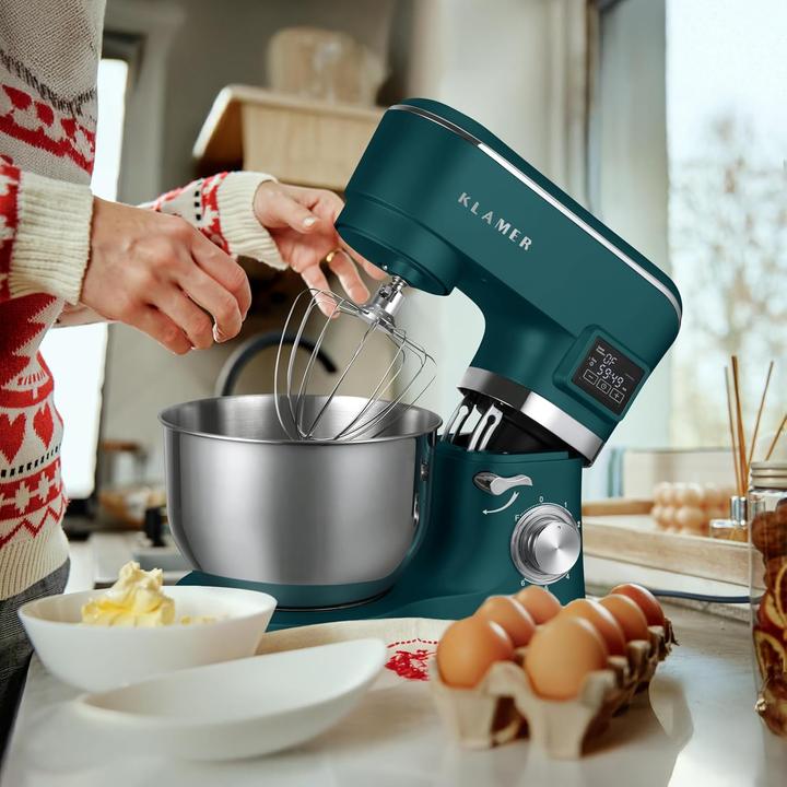 Immagine prodotto KLAMER Küchenmaschine Classic 1400 W – 5,5 L Rührschüssel aus Edelstahl, Knet-, Rühr- & Schneeb… (1400 W, 5.50 l)