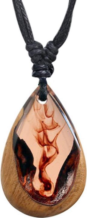 Actual product image Chaotic Trading Necklace black pendant drops eternal flame epoxy orange teak wood (without brass, Organic)