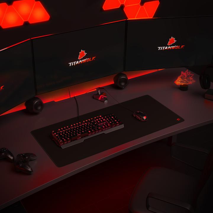 Actual product image Titanwolf Gaming Mouse Pad, XXL Speed Gaming Mouse Mat / Extra Large Surface of 900 x 400mm, Icon red (XXL)