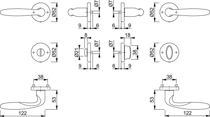 Produktbild Hoppe Rosettengarnitur Verona M151/42KV/42KVS Messing F71 rund SK/OL DIN links / rechts D/D (Türgarnitur)
